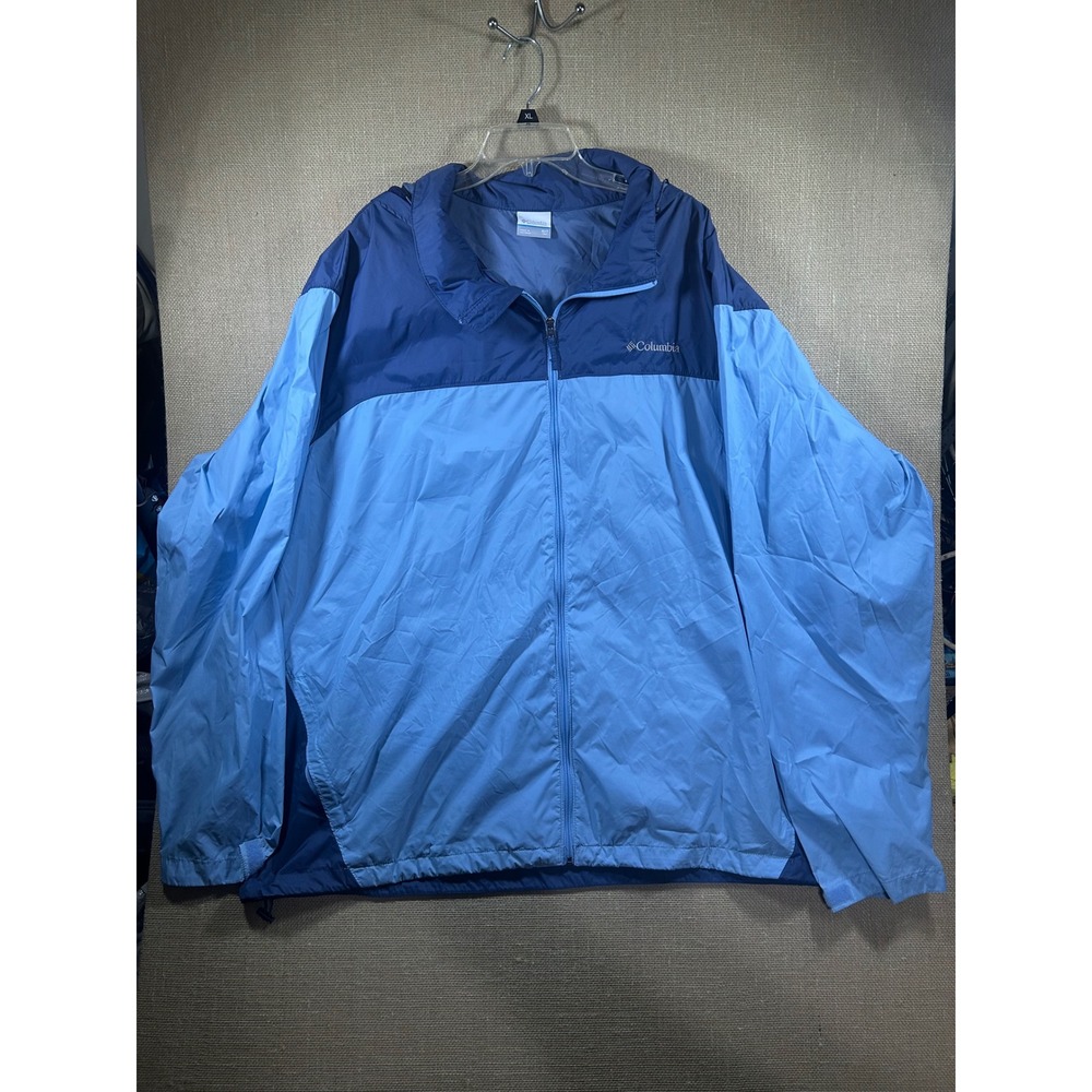 Columbia Mens 4XT Tall Blue Colorblock Hooded Windbreaker Jacket RT2015 Full Zip